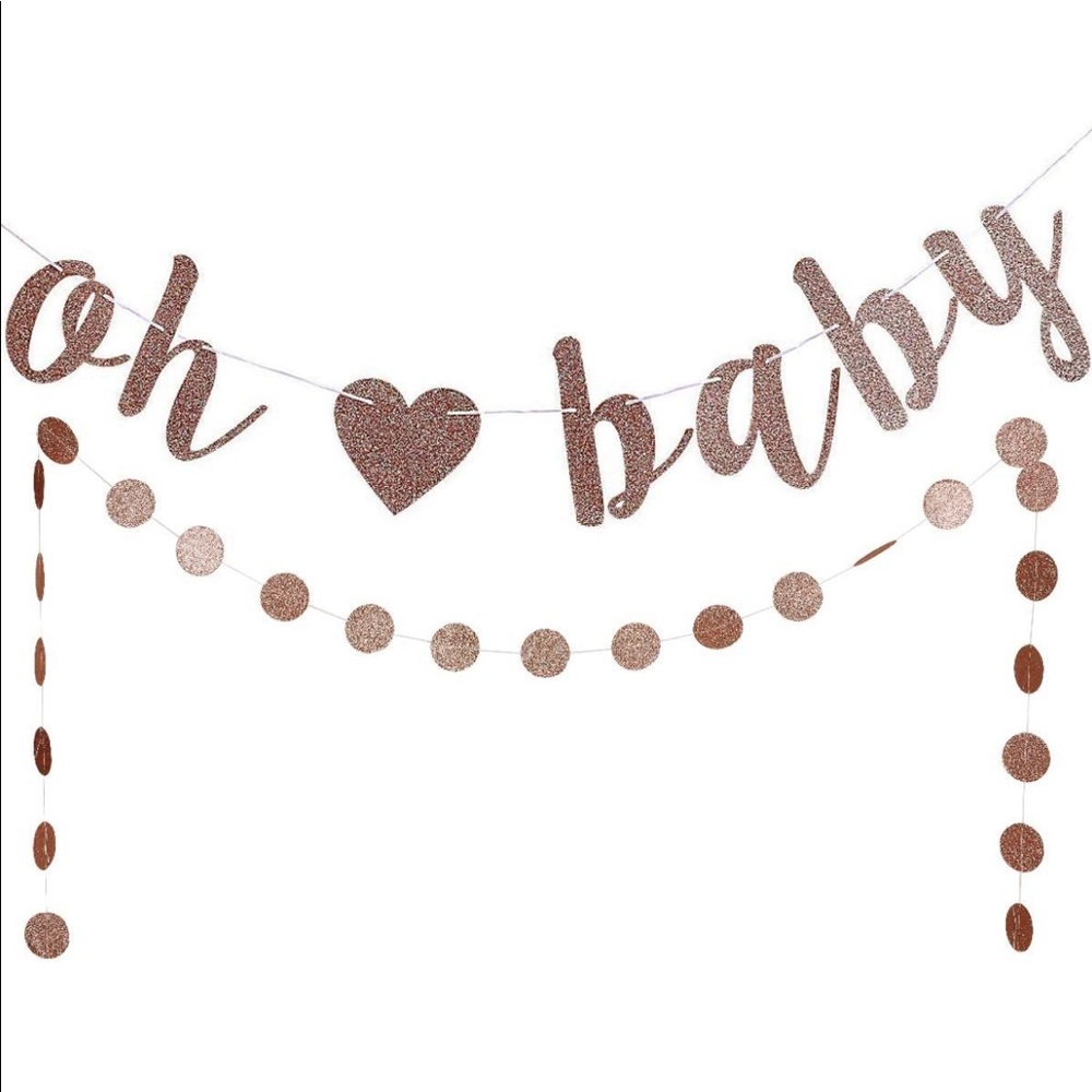 Rose Gold Glittery Oh Baby Banners and Rose Gold Circle Dots Garland